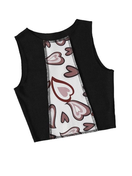 

heart print stitching tank 78zl#, White