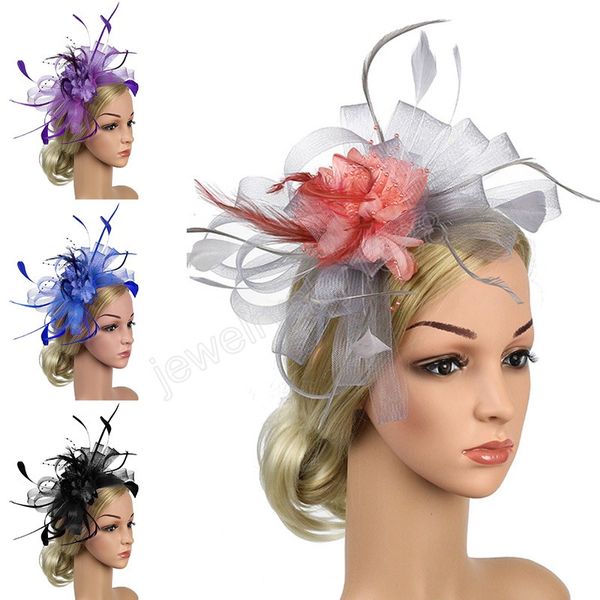 Elegante Fascinators Hut Blume Feder Perlen Mesh Haar Clip Party Hochzeit Braut Haar Zubehör Kopfschmuck Kopfbedeckung Tiara Hut