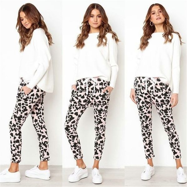 

autumn selling women leopard print long sport fitness pants flat casual loose fashion ladies mid waist harem pants y200418, Black;white