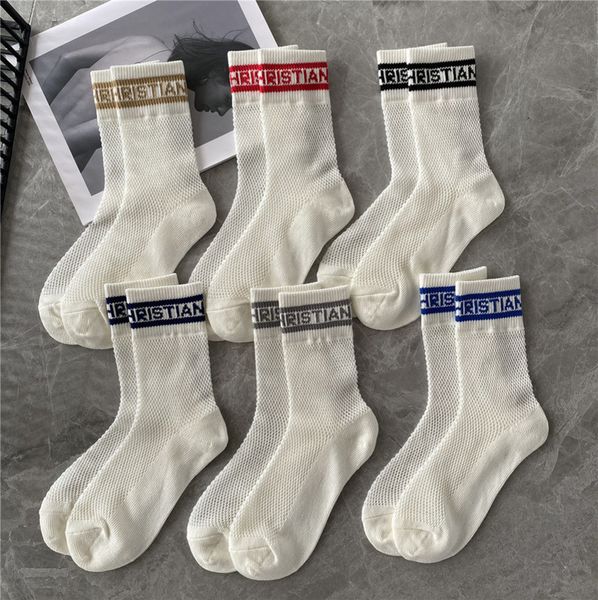 

fashion womens hosierys classic brand thin cotton mesh knitted socks middle ancient sock fishing net hollowed spring summer letter short tub, Black;white