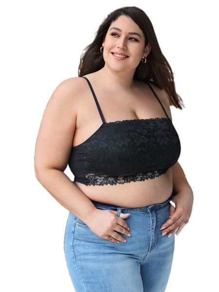 

plus contrast lace wireless bralette w8vv#, Black;white