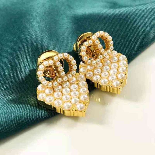 

new xintao pearl female d family letter temperament s925 sier needle 2022 luxury brand fashion design versatile ladies jewelry stud earrings, Golden;silver