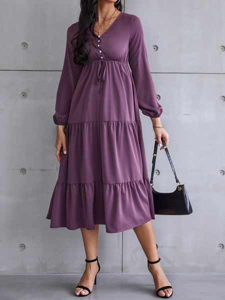 

single breasted knot front ruffle hem dress i5fy#, Black;gray