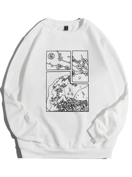 

men letter & floral print sweatshirt u0au#, Black