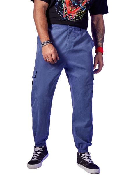 

extended sizes men flap pocket side cargo pants f16r#, Black