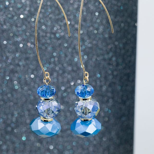 

charm 2022 the new trend of glass ear hook south korea ins wind style earrings blue shining crystal beads simple stud earrings, Golden