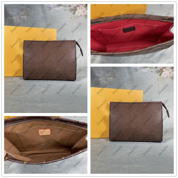 

new travel toiletry pouch clutch bag 26cm protection makeup women leather waterproof cosmetic with dust bag