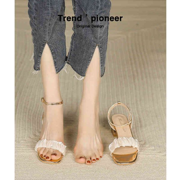 

sandals sandalwoman leather summer middle heel open toe band french fairy mesh high heels thick w3p8, Black