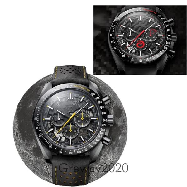 

2021 super series quality quartz watch dark side lunar surface mens watches waterfroof wristwatch montre de luxe2589, Slivery;brown