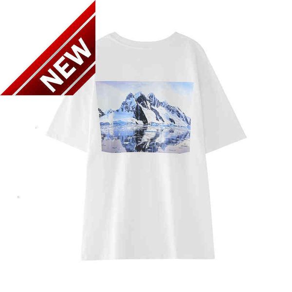 

50% off discount line feel of god double essentials fog glacier snow mountain print p loose casual short sleeve t-shirt, White;black
