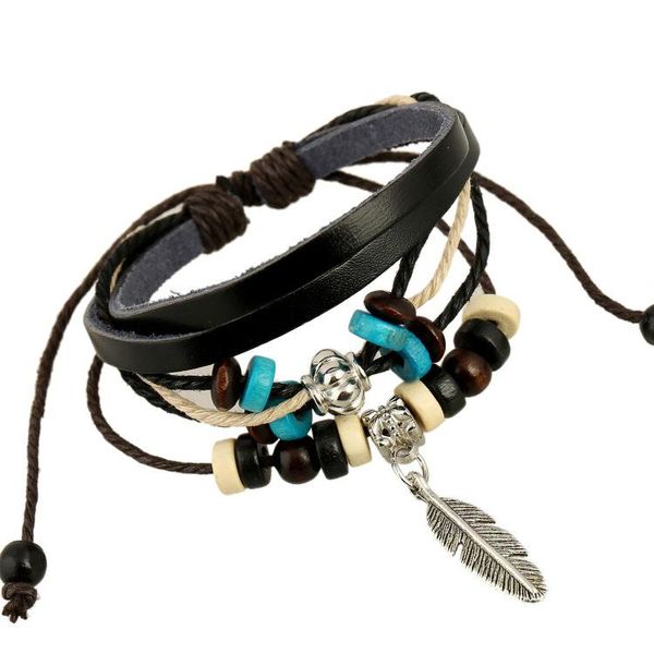 Charm-Armbänder, süßes und süßes Wind-Perlen-Paar-Lederarmband, Persönlichkeit, Temperament, wilde Feder, Anhänger, JewelCharm CharmCharm