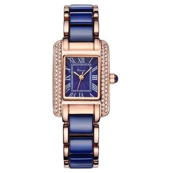 Avanços de pulso Kimio Women Quartz Assista Fashion Blue Square Diamond Bracelet Watches Brand Imatition Ceramics Student Waterproof Wristwatchwri