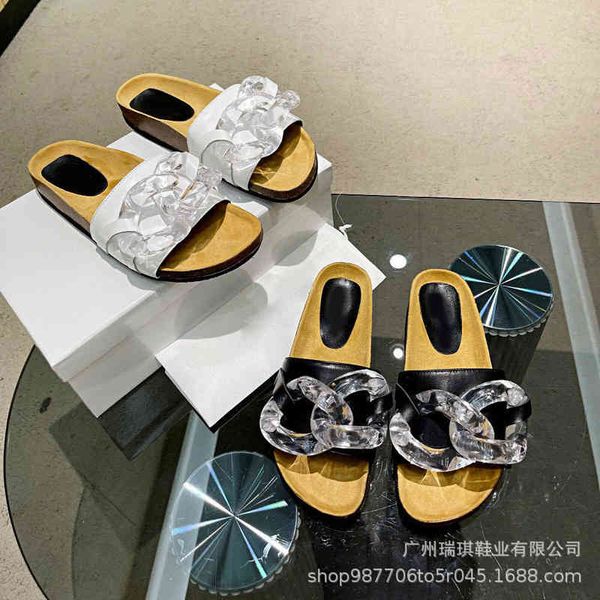 

slippers chain buckle women's water pine shoes large chain flat bottom slippers leisure lazy outdoor thick soled muller k77q, Black