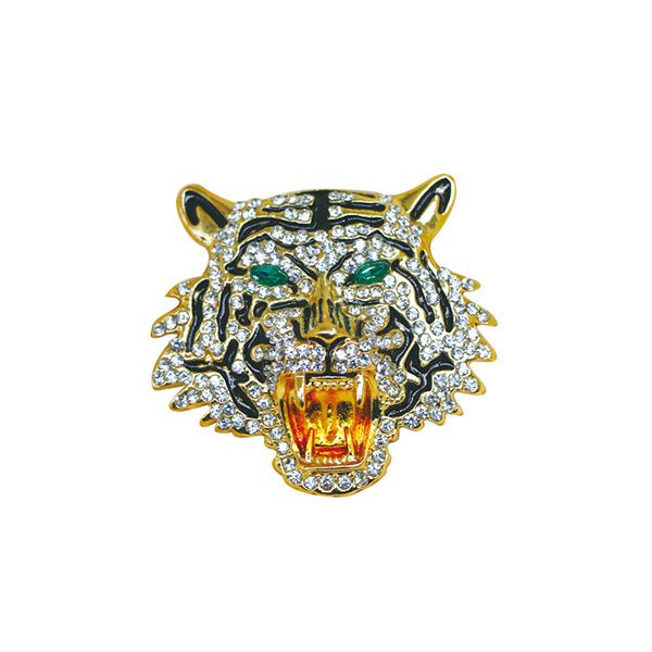 

european and american fashion rhinestone roaring tiger pins brooches women's men's big tiger head party casual brooch pin gift ab8, Gray