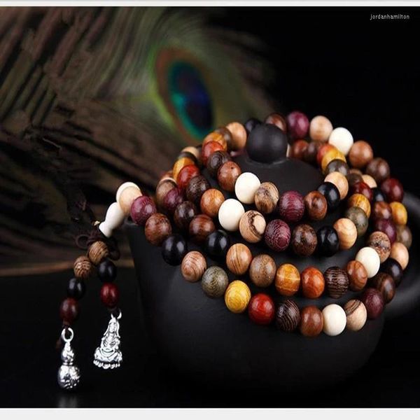 Cadeia de ligação mista mista de sândalo natural 108 malha mala 6 mm 8 mm de contas soltas / colar de pulseira Turbo Japa acessórios DIY