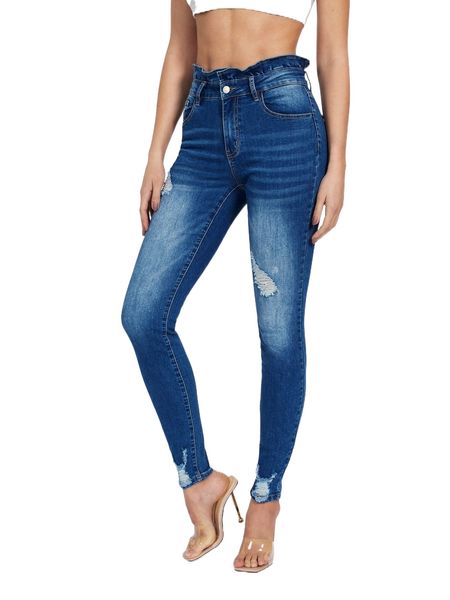 

tall high waist raw hem skinny jeans x5xv#, Blue