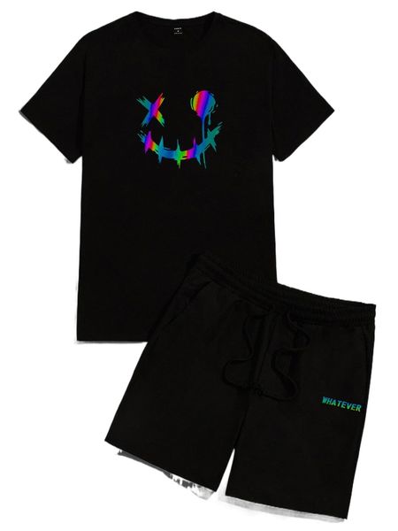 

men reflective cartoon graphic & letter graphic shorts n5rq#, Gray