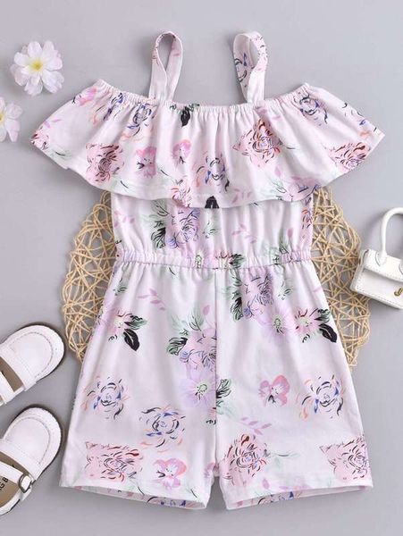 

toddler girls floral ruffle trim romper she, Blue