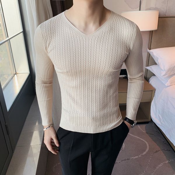 

winter sweaters men korean fashion streetwear vneck sweaters solid color men cashmere sweater woolen slim trends s3xl l220812, White;black