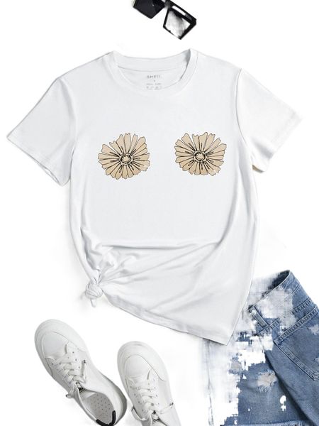 

floral print round neck tee 29su#, White
