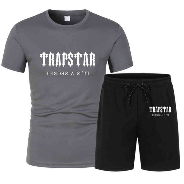 

summer 2022 selling sportswear men's casual trapstar printing short sleeved shorts set fashion 2-piece, White;black