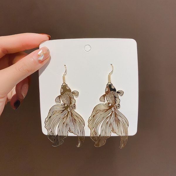 

2022 new chinese style good luck koi earrings japan and south korea graceful personality high-key eardrop wholesale online influencer earrin, Golden