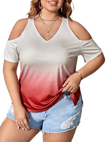 

plus ombre cold shoulder slit hem tee x0vd#, Black