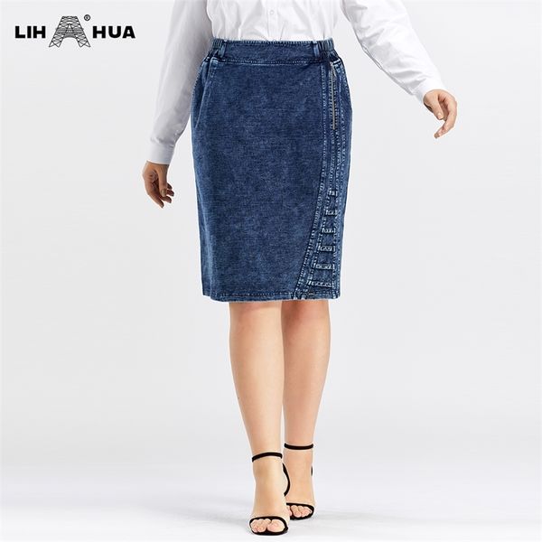 

lih hua women's plus size denim skirt high flexibility slim fit dress casual woven 220324, Black