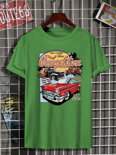 

men slogan & car print tee t46b#, White;black