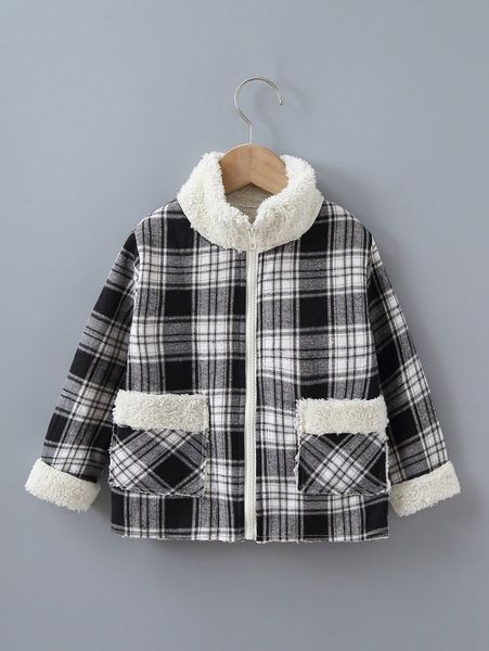 

toddler boys plaid print teddy panel coat she, Blue;gray