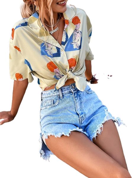 

random brush & figure graphic drop shoulder blouse w7tf#, White