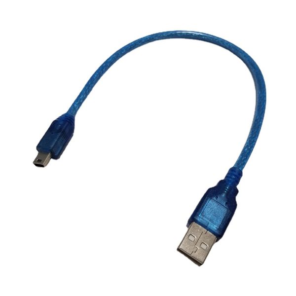 USB 2.0 Typ A auf Mini-USB-Adapter, Stecker auf Stecker, Datenverlängerung, Stromkabel, transparent, blau, 25 cm, für Android-Handy-PC