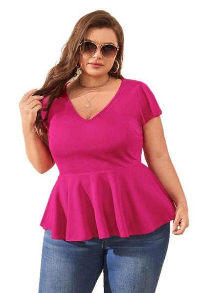 

plus butterfly sleeve peplum blouse b2up#, Black