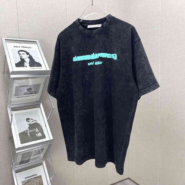 

women's t-shirt a heavy industry washing used foaming letter short sleeve t-shirt cotton casual original, White