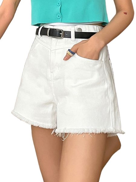 

dazy raw hem denim shorts without belt x53b#, White;black