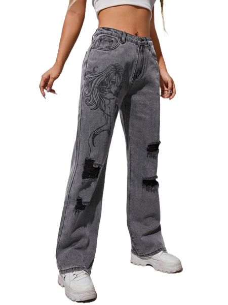 

figure graphic ripped frayed straight leg jeans z4sv#, Blue
