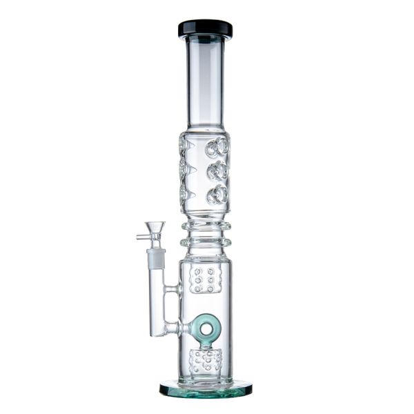 Tubo dritto nero Narghilè Lake Green Big Bong Donut Perc N Fori Percolatore Dab Oil Rigs 14mm Giunto femmina Vetro spesso Accessori per fumatori con ciotola WP2191