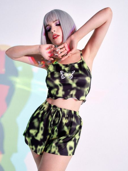 

romwe butterfly allover print pj set w5i4#, Black;red