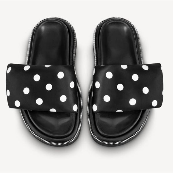

women nylon slipper pool pillow comfort mule flat slide letter flower embossed rubber outsole slides designer soft strap slippers, Black
