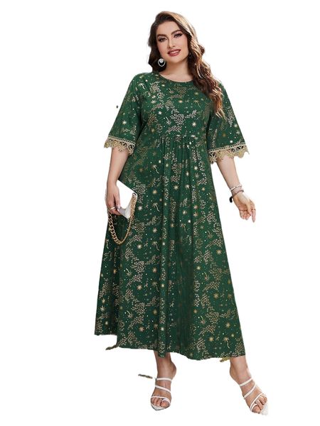 

plus all over gold print guipure lace dress q0rg#, Black