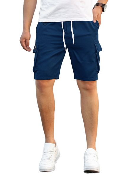 

men slogan patched detail flap pocket drawstring waist shorts t7aj#, White;black