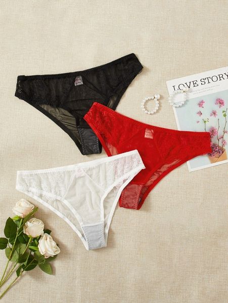 

plus 3pack mesh panty 0952#, Black;white