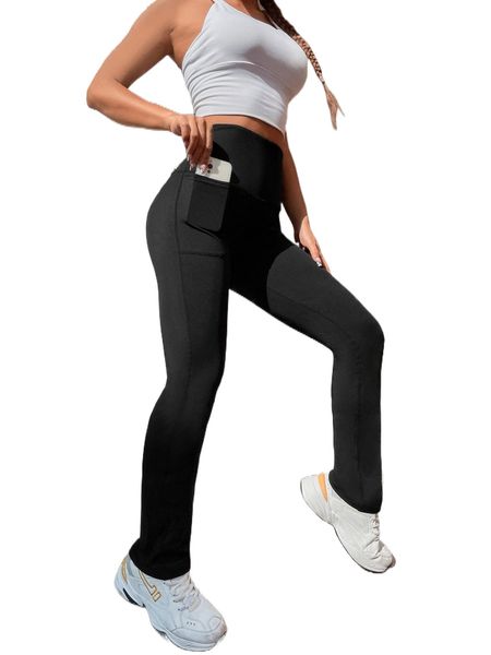

wideband waist stitching sports pants with phone pocket w7yt#, Gray