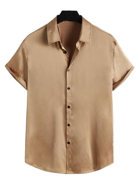 

men button front satin shirt k71e#, White;black