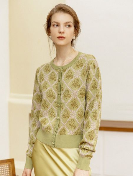 

simple retro allover floral pattern cardigan o6vw#, White;black