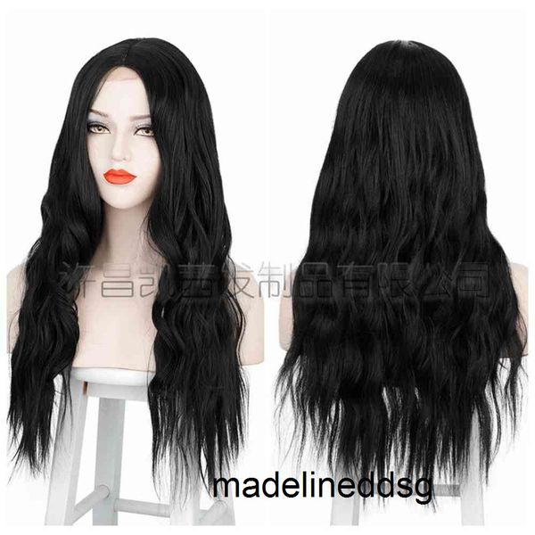 

hair nets xuchang aisi long curly front lace female hair s chemical fiber wig headgear 8jnj, Black