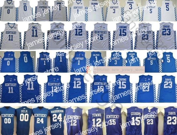 

ncaa kentucky wildcats 0 fox 5 monk 3 ado john11 wall 12 towns 15 cousins anthony 23 davis devin 1 booker stitched basketball jersey, Black