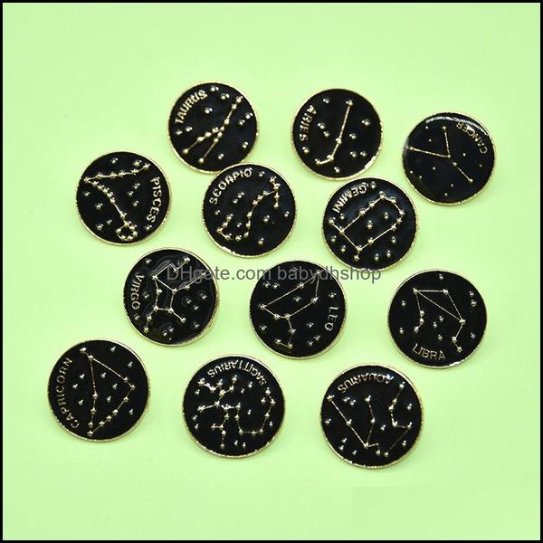 Accessoires de bande dessinée Produits Bébé Enfants Maternité Noir Badge Rond Constellation Symbole Signification Broches Épingles En Émail Drôle Fashionjewelry