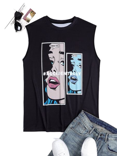 

men letter & figure graphic tank d2vp#, White;black