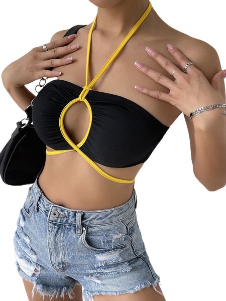 

x arigameplays contrast binding cut out halter b72c#, White